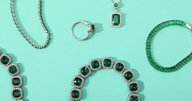 jewelry on green background