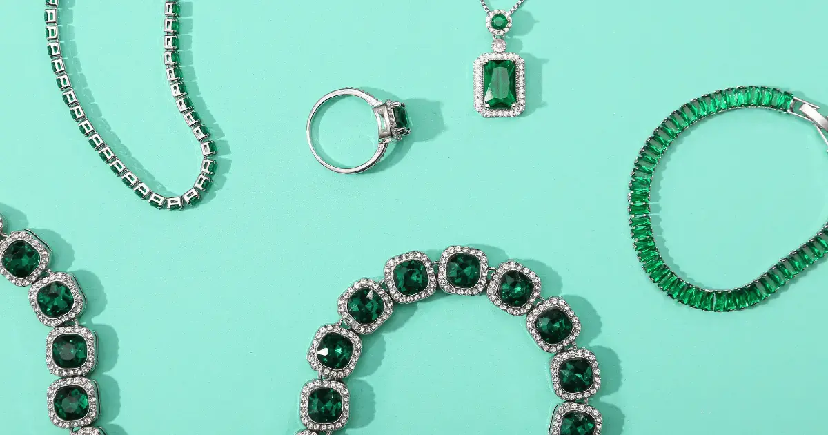 jewelry on green background
